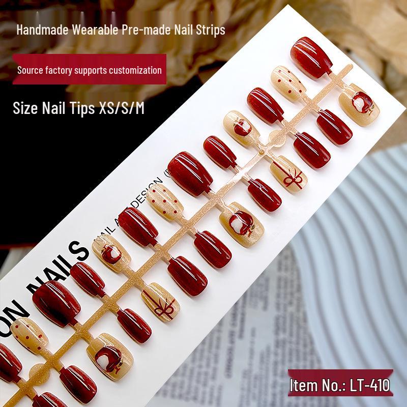 Red 3D Christmas Apple Nail Art Stickers - 30 Pre-made Tips