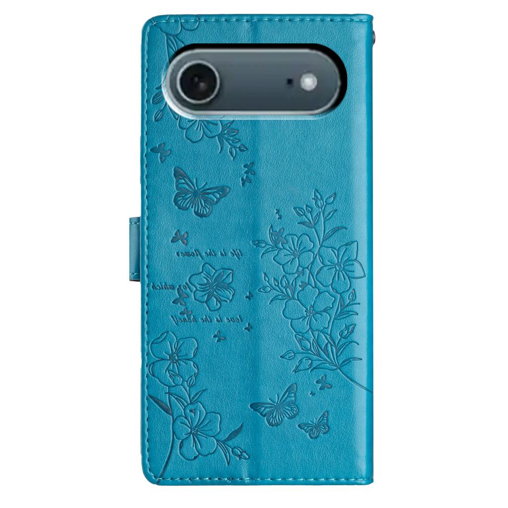 For iPhone 17 Air Wallet Phone Case Butterfly Floral Imprint Leather Flip Cover with Strap