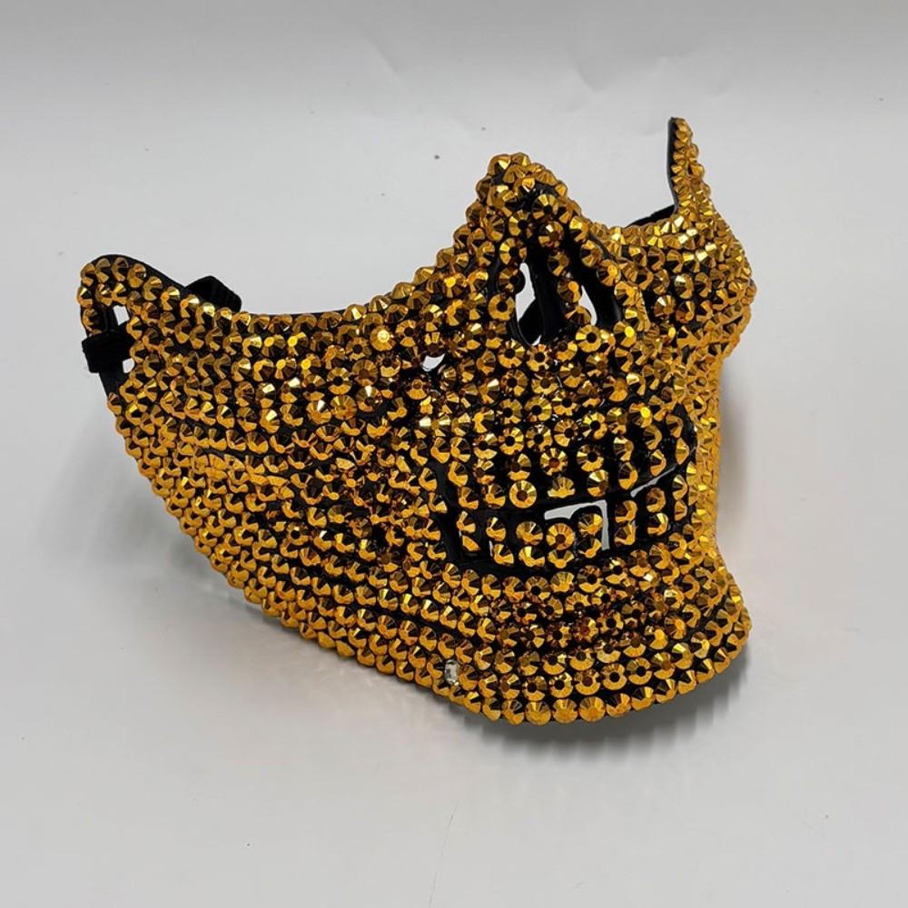 Rave Full Rhinestone Half Face Skull Mask Punk Shining Cosplay Mask Handcrafted Rock Style Masquerade Mask DJ Stage золотой