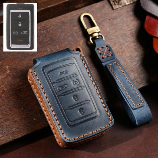 Leather 5 Buttons Remote Key Cover Case Fob for Jeep Grand Cherokee Wagoneer BL