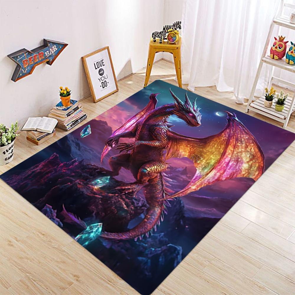 3D HD Drachen-Print Teppich Mysteriöses Wohnzimmer Schlafzimmer Dekoteppich Flur Badezimmer Rutschfeste Bodenmatte