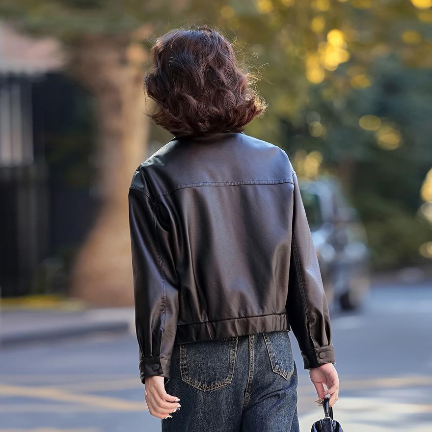 Fashion Textured Leather Jacket Spring and Autumn New Women's Clothing Sweet and Cool Temperament Locomotive Thin Temperament Short Coat