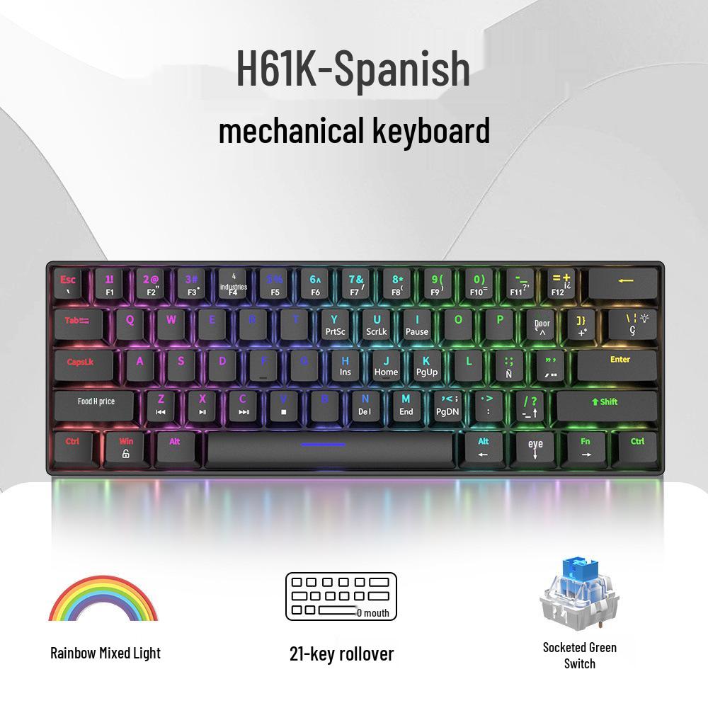 H61K Wired Gaming Mechanical Keyboard with Mixed Switches and RGB Lighting