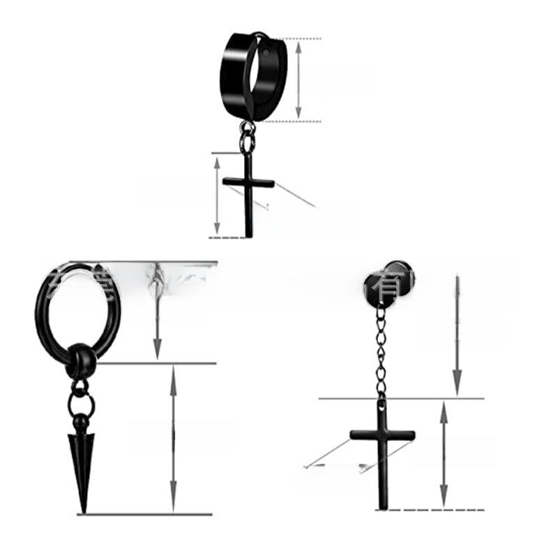 Unisexowy Zestaw Czarnych Kolczyków Wiszących ze Stali Nierdzewnej z Krzyżykami