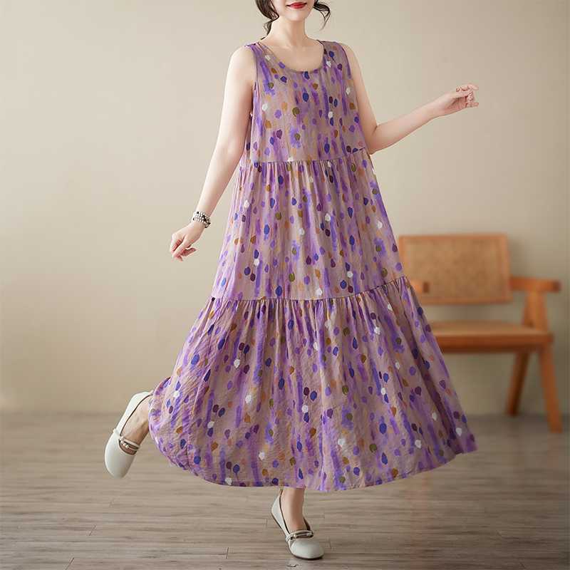 Summer Pullover Sleeveless Dress Loose Plus Size A-line Skirt