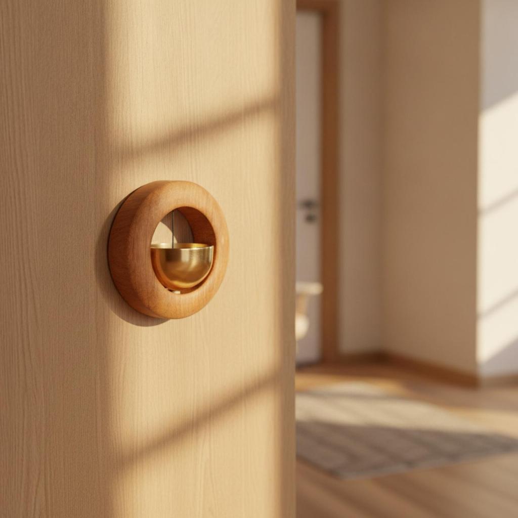 Wooden Door Chime with Metal Bell Small Entry Notification Gentle