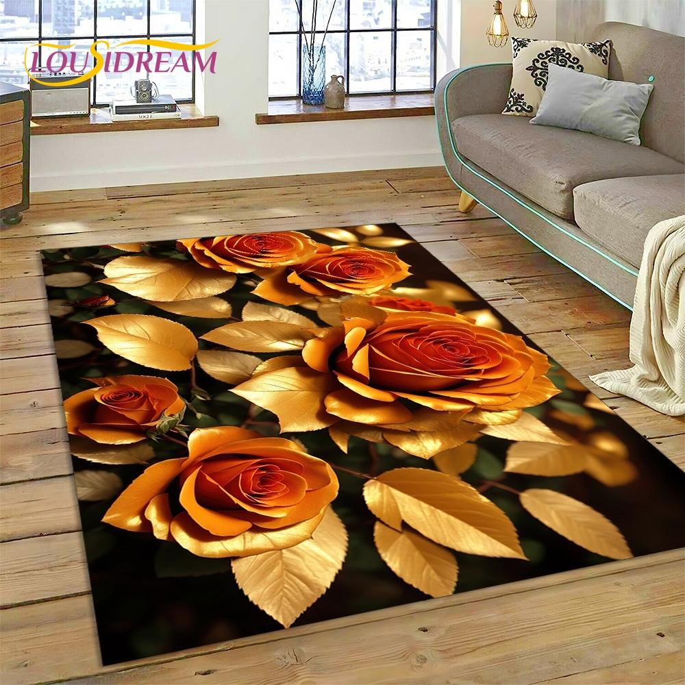 Rose Flowers Nordic Love Romantic Rug Carpet for Living Room Bedroom Home Decor,Floor Mat Non-slip Decoration for Sofa Doormat