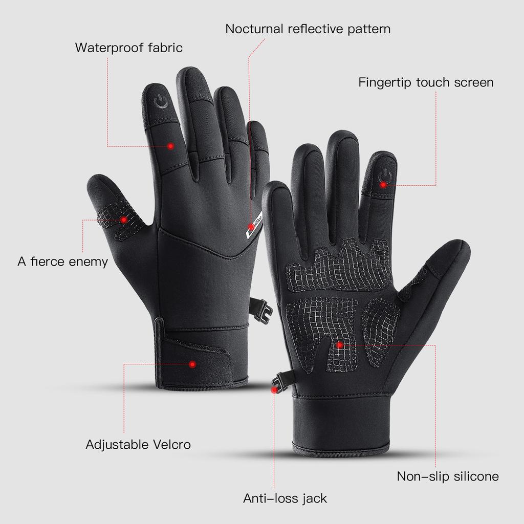 Waterproof Cycling Gloves Winter Motorcycle Gloves Touch Screen Bicycle Gloves Outdoor Riding Scooter Windproof Warm Ski Gloves