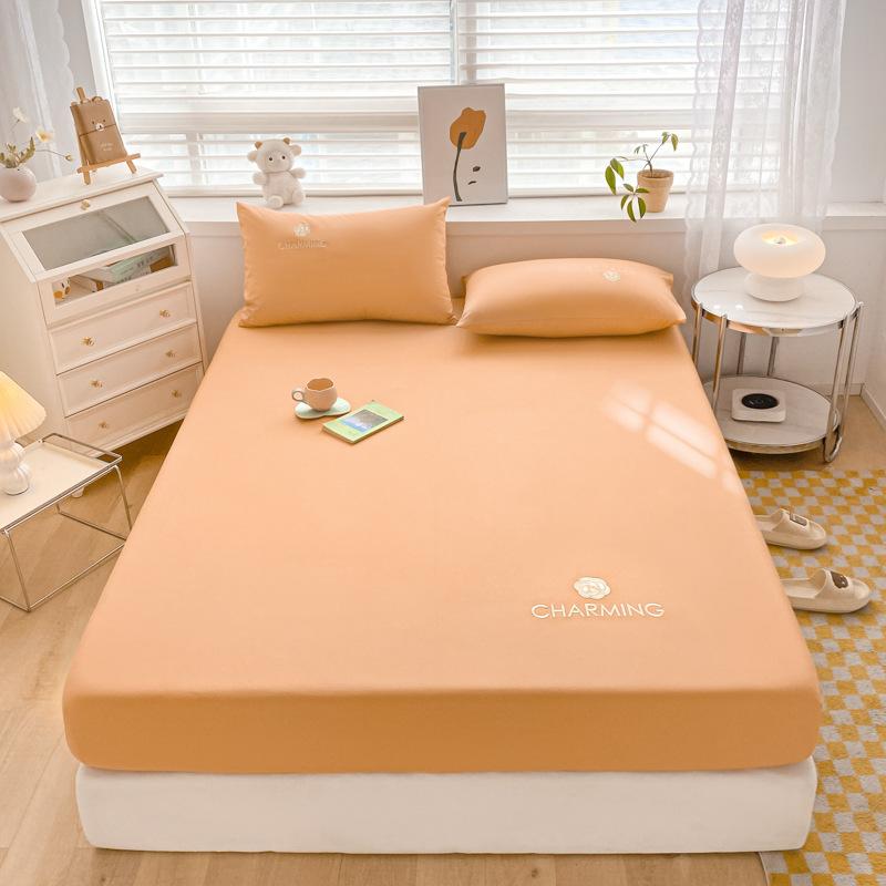 40 Long-staple Cotton Embroidered Single Fitted Sheet Home Hotel Simple Fitted Single Fitted Embroidered Fitted Sheet