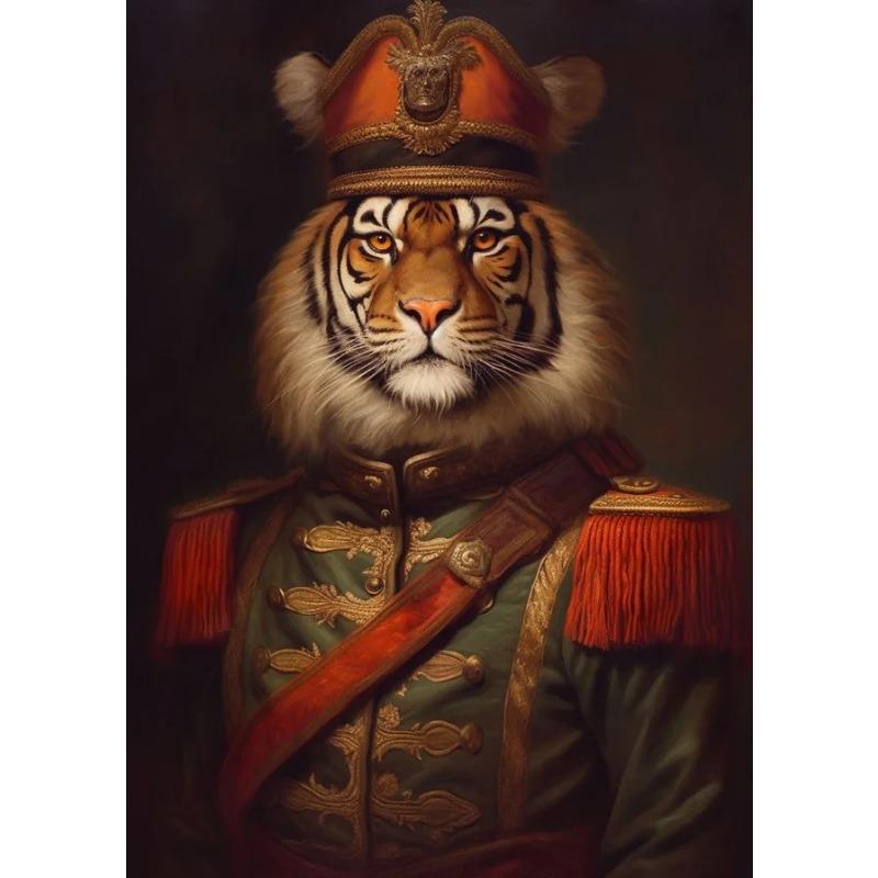 Wolf Lion Panther Rooster Cheetah Crow Deer Penguin Vintage Knight Animal Poster Canvas Painting Wall Art Picture for Room Decor