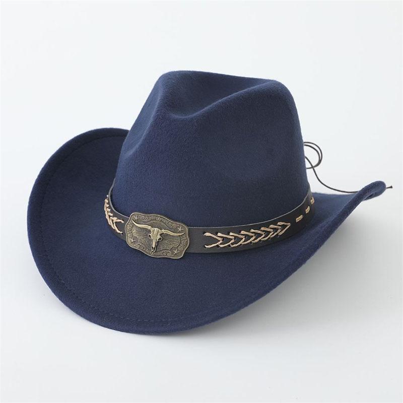 Hot-selling top hat, ethnic style cow head, western cowboy top hat, rolled brim, retro riding hat, woolen felt hat