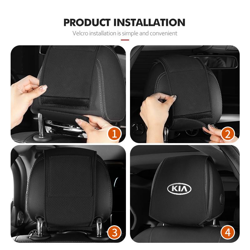 AAAFR1 Car Logo Headrest Cover Suede Perforated Breathable Head Pillowcase Pads For KIA Cerato Proceed Venga Stonic Picanto Sorento