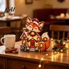 Indoor Xmas Ornaments Christmas Wooden Fox Village House Table Ornament, Wood Block Tabletop Holiday Gift for Friends Centerpiece Farmhouse