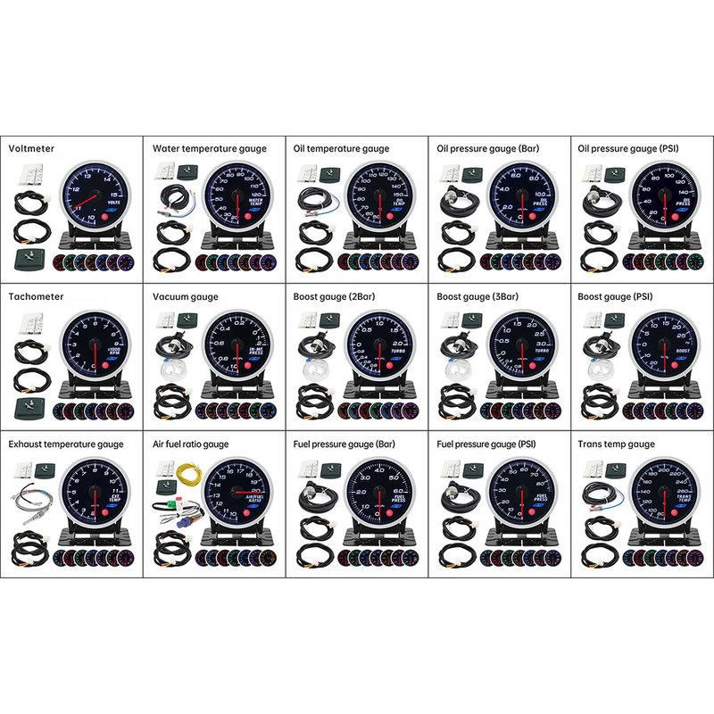 8 Color Backight 52mm Boost Gauge BAR PSI Tacometro Turbo Pressure Gauge Manometre Pression Turbo Fuel Oil Press Oil Temp 12V