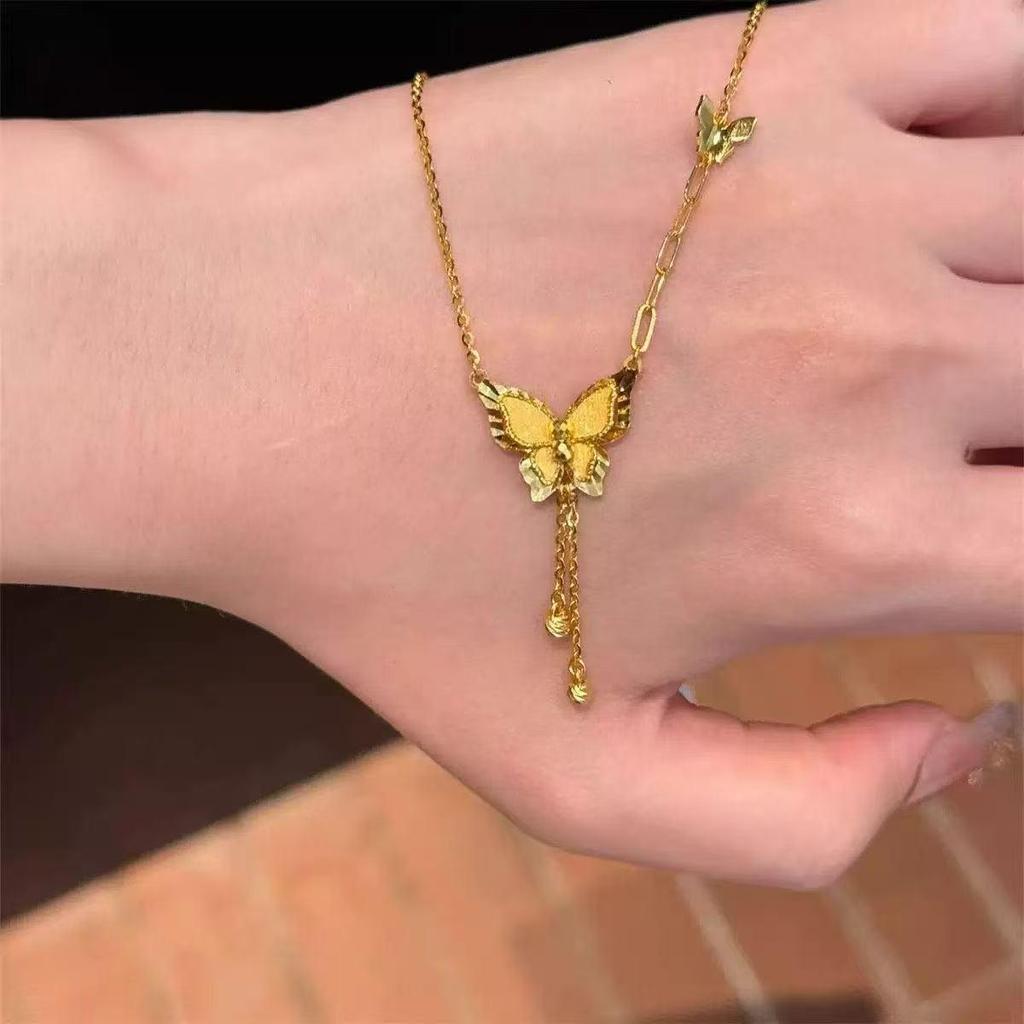 Gold Plated Fairy Butterfly Tassel Necklace - Women's Luxury Clavicle Choker Accessories