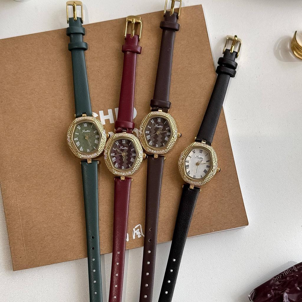 New Ancola Red Women'S Watch, A Light Luxury Timepiece, Vintage Quartz Watch For Women, Women'S Stainless Steel Watch.