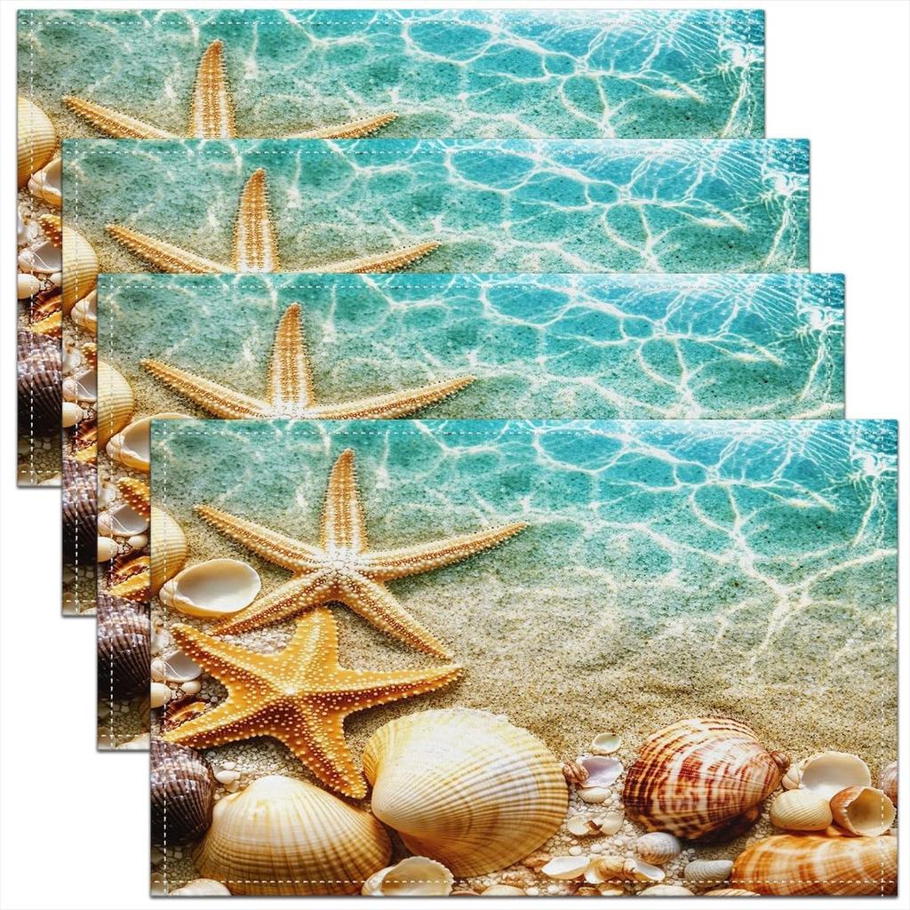 Starfish Beach Placemats of 4 Coastal Beach Ocean Placemat for Kitchen Dining Table Decor Indoor Outdoor 18"x12" Sea Animal Table Place Mats