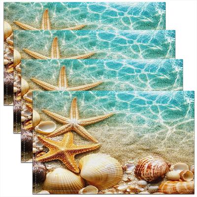 Starfish Beach Placemats of 4 Coastal Beach Ocean Placemat for Kitchen Dining Table Decor Indoor Outdoor 18"x12" Sea Animal Table Place Mats