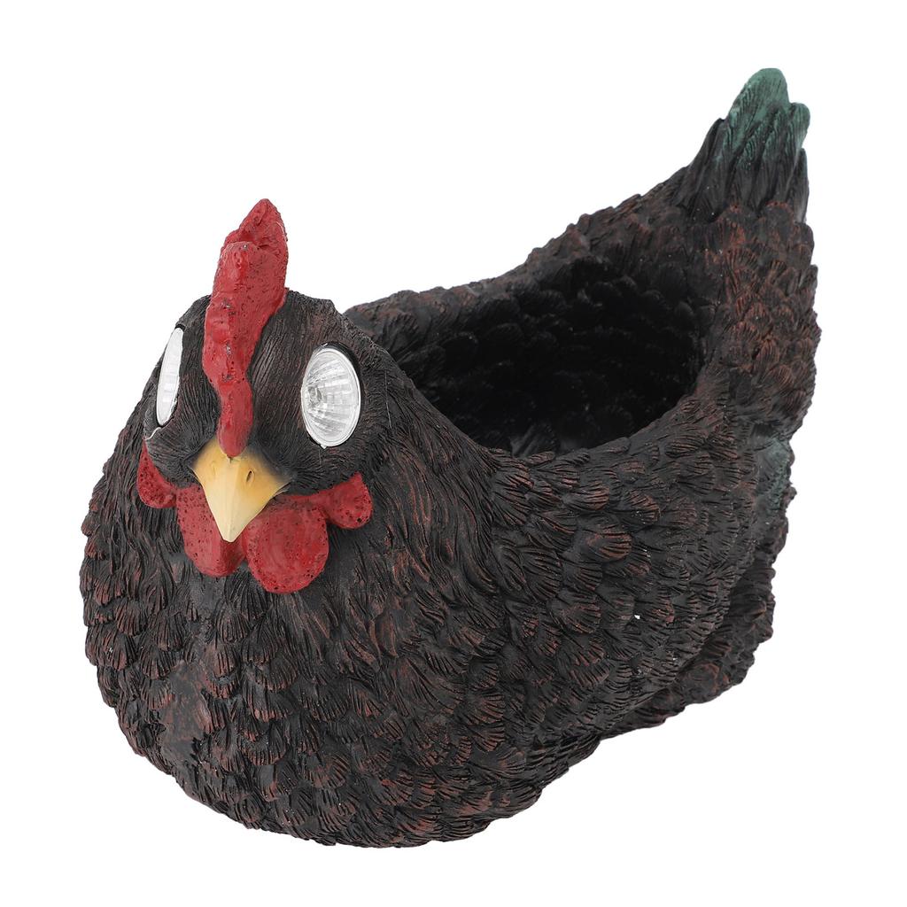 Flower Pot Hen Shape Resin Succulent Pot with Auto Light Sensing Solar Light for Outdoor Garden