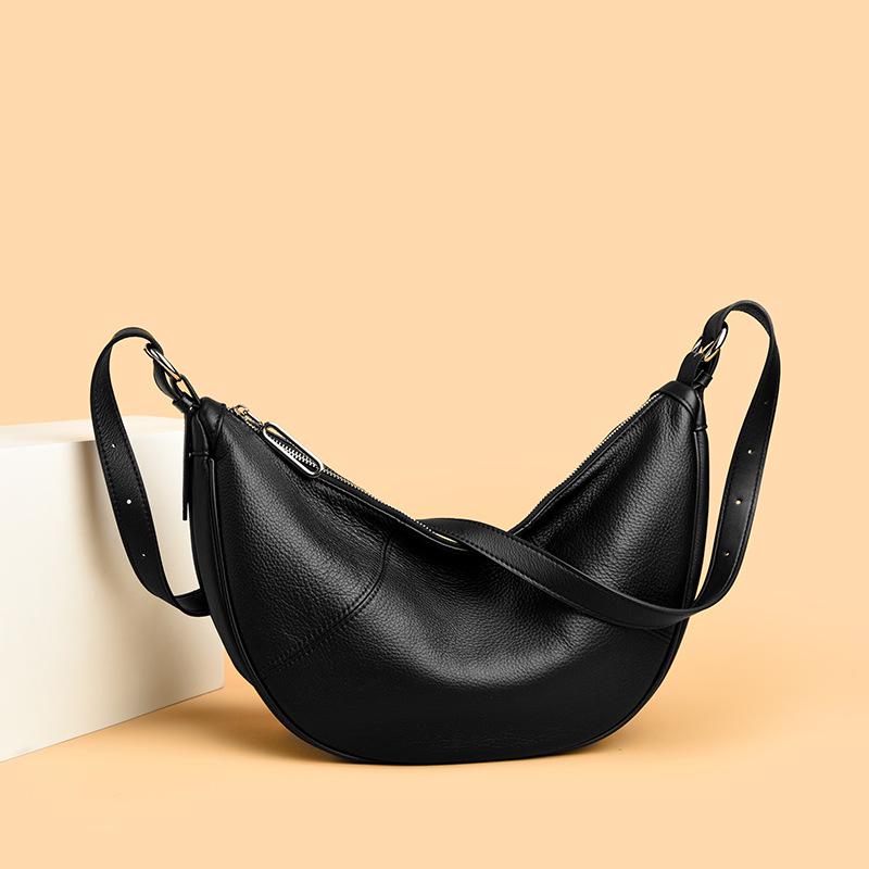 

Минималистичная сумка-пельмень из мягкой кожи: Вместительная сумка через плечо/кроссбоди для женщин 26 x 11 x 20 cm чёрный