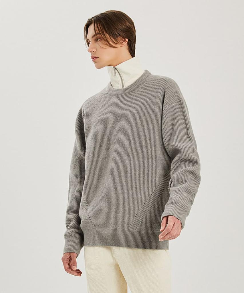 ADHOC Unisex Semi-Oversized Pullover Knit (Melange Grey) (Hzalk81-51)