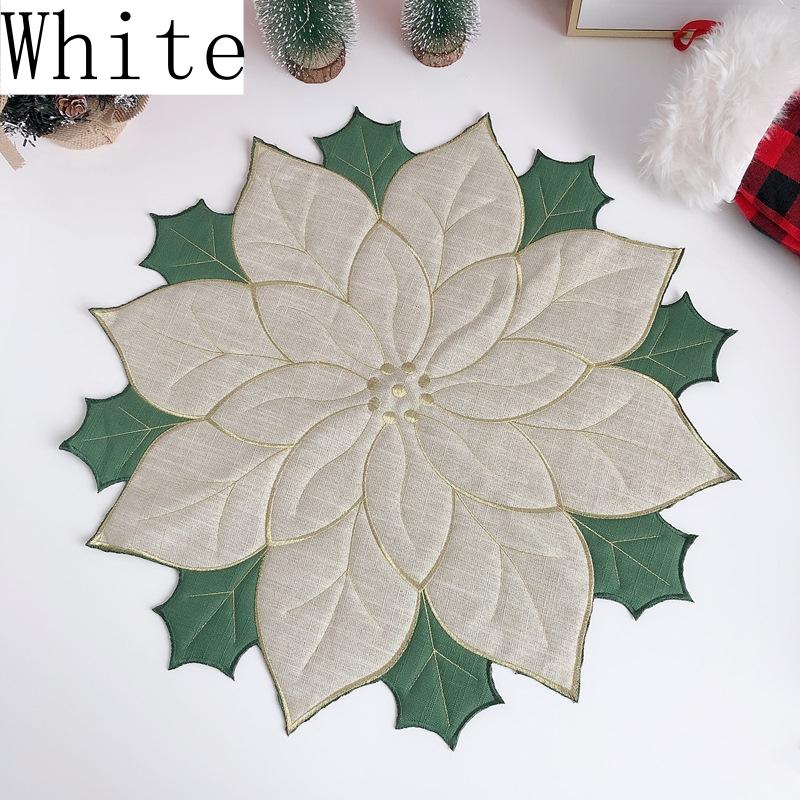 

Креативные рождественские декоративные салфетки под тарелки с красной вышивкой и цветами, подставки под чашки, тканевые подставки для домашнего рождественского стола для вечеринки 40cm