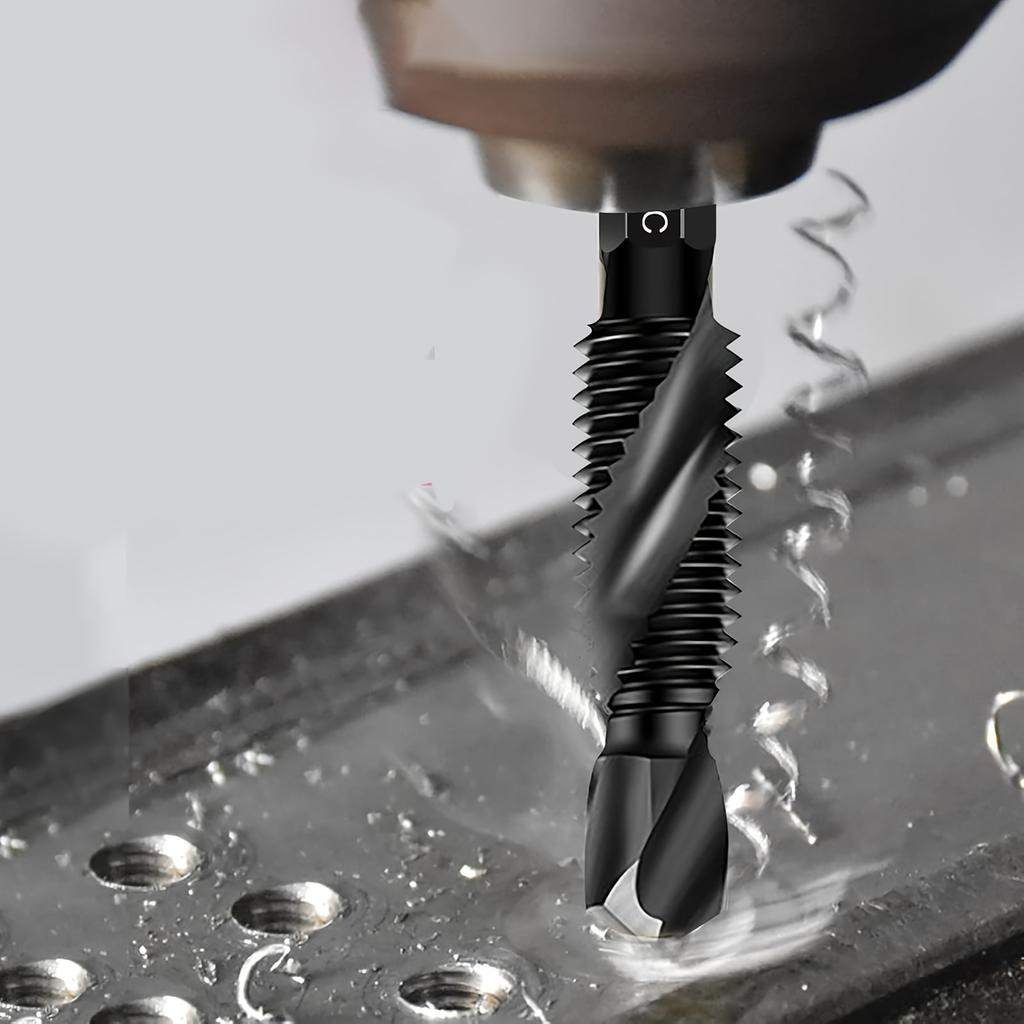 6pcs Set Cobalt Drill Bits and Taps | Combination Drill Bits, Taps, and Tap Heads Set with Countersink and Deburring Features, Metric Sizes M3 To M10