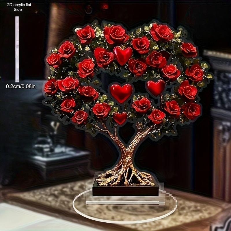 Lebensbaum Rose & Liebe Statue, Pflanzen Acryl Figur, Vier Jahreszeiten Dekoration, Neuheit Heimdeko, Perfekt Langlebig für Schlafzimmer