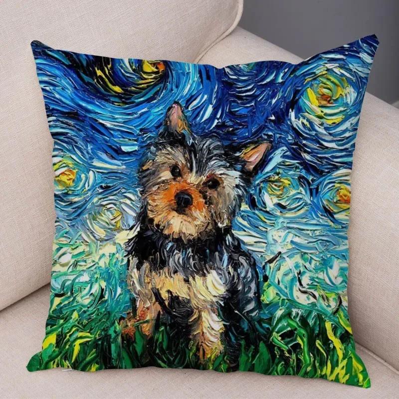 Colorful Pet Shepherd Dog Cushion Cover Pillow Case Pillow Covers Decor Oil Painting Cartoon Animal  Pillowcase 45x45