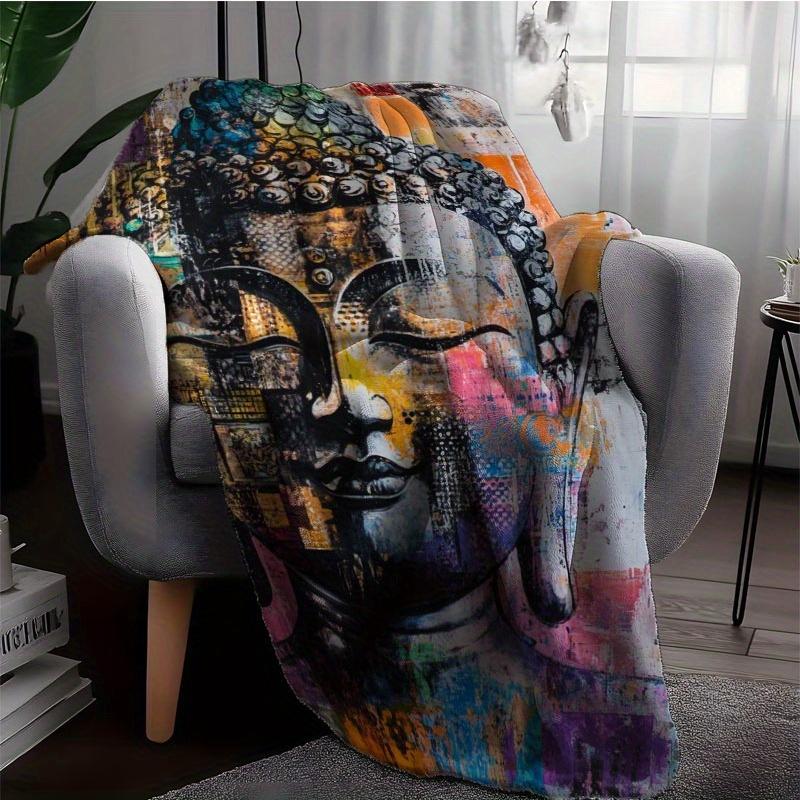 Painted Buddha Head Design Flannel printed blanket suitable for all seasons suitable for living room office sofa and travel