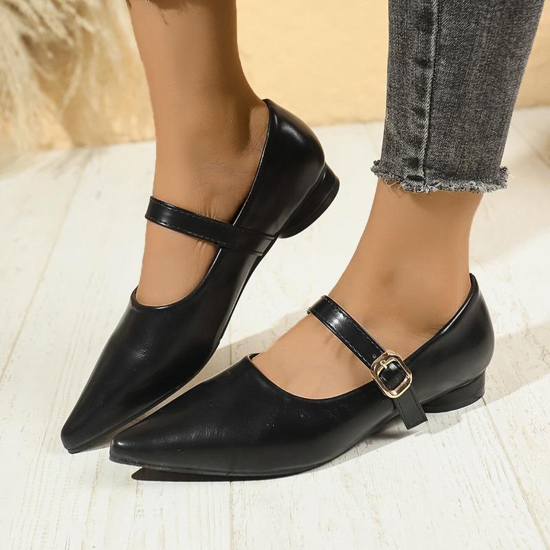 

Модная женская обувь 2025 Мэри Джейн Женские туфли на высоком каблуке Остроносые Мелкие Низкий каблук Ремешок с пряжкой Лодочки Большой размер Ретро Офисная и на каждый день 43 чёрный