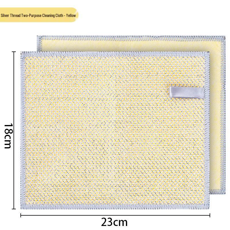 Silver Steel Wire Double-Sided Dishcloth - Non-Stick, Oil-Proof, Thick Scouring Pad for Stain Removal.