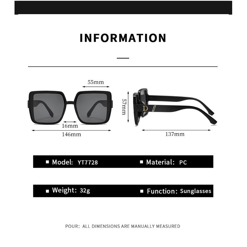 New Large Square Frame Sunglasses Simple Retro Sunglasses Big Face Without Makeup Summer Sun Protection 7728