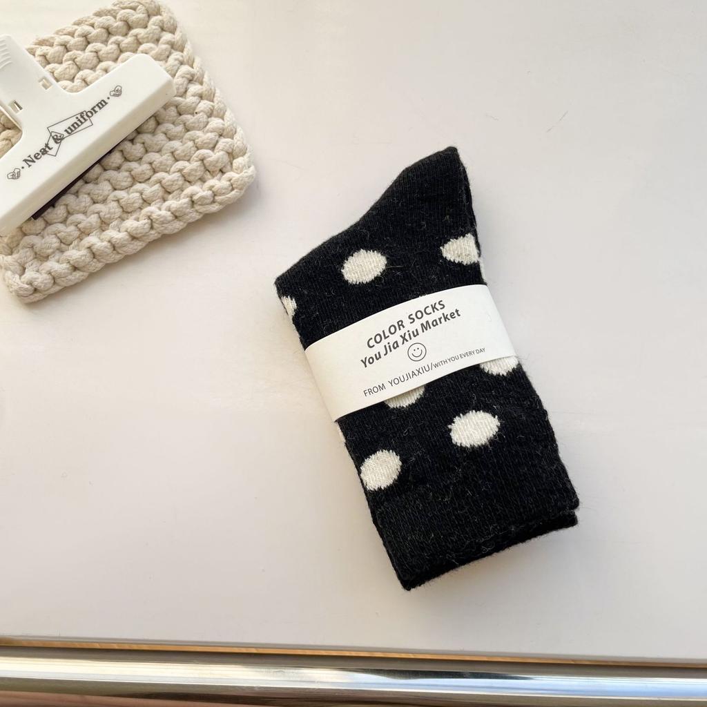 Wool Polka Dot Socks Medium Tube Socks Season Thickened And Piled Warm Terry Dot Winter Stockings