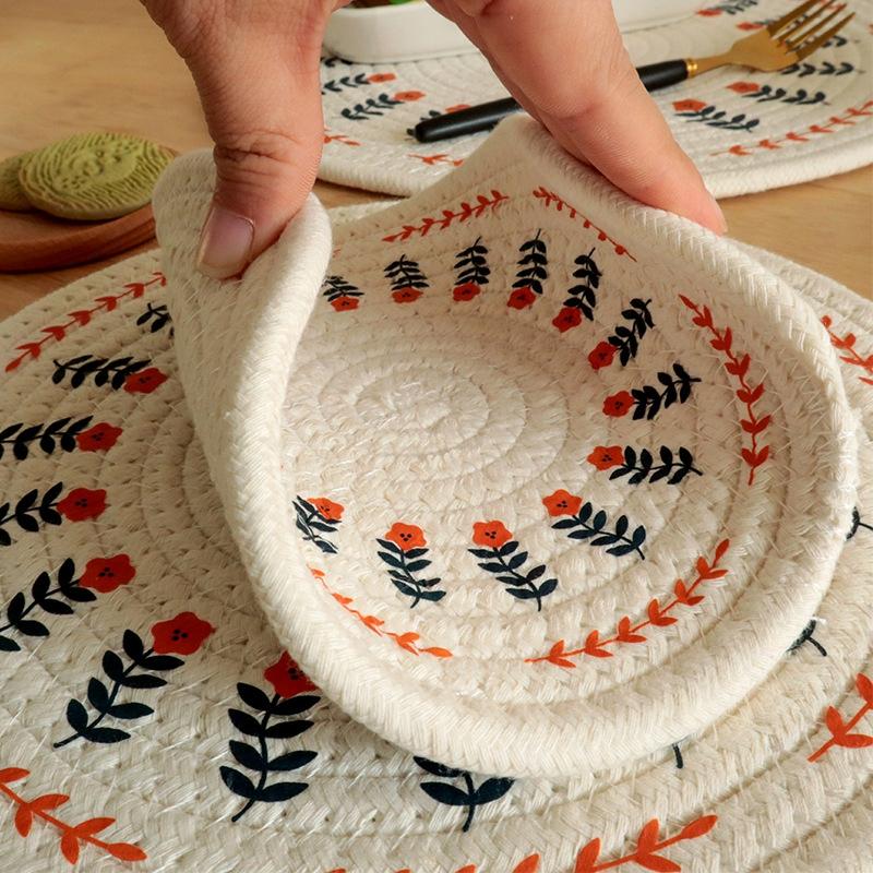 Coaster Hand Woven Cotton Heat Insulation Print Placemat Nordic Style Cup Pad