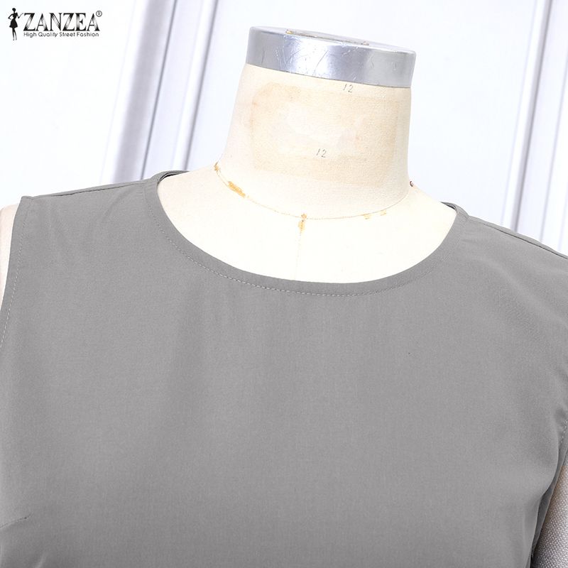 ZANZEA Women Casual Round Neck Sleeveless Loose Long Dress