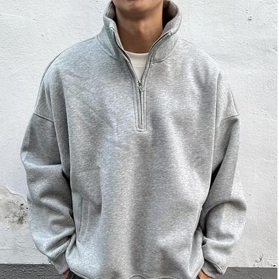 Erkek Modaya Uygun Amerikan Yarım Fermuarlı Dik Yaka Sweatshirt: Ağır, Bol, Günlük Bahar ve Sonbahar Ceketi