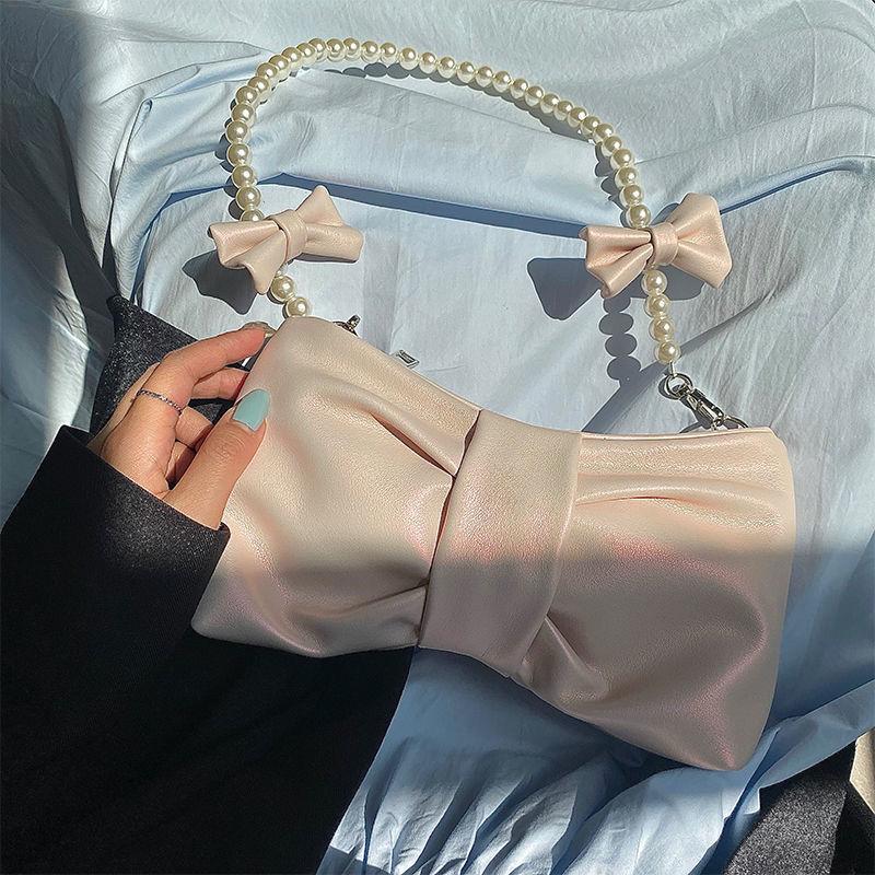 Pearl Bow Armpit Women's Bag Small Fresh Fairy Bag Korean Version Single Shoulder Carrying Crossbody Bag
