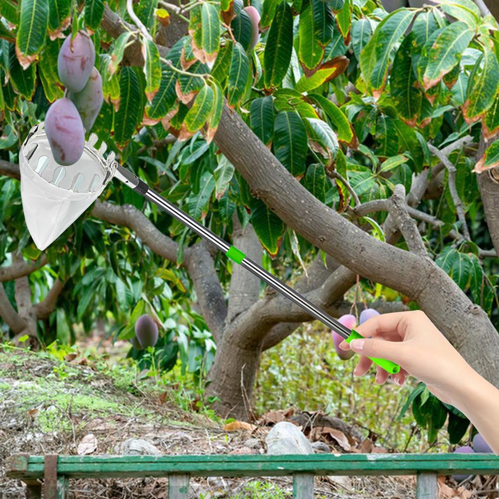 Fruit Picker Pole with Storage Bag Stainless Steel Apple Picker Pole Fruits Catcher Tree Picker Tree Picker Farm Garden Supplies