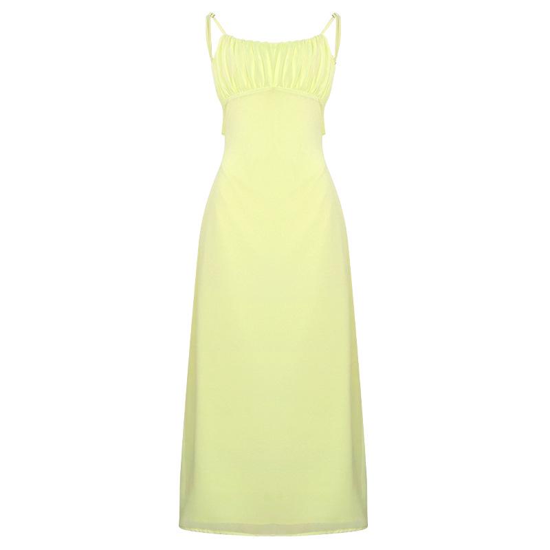 

2024 Облегающее однотонное платье без рукавов на бретелях с открытой спиной Medium жёлтый