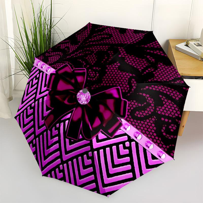 

1pc Lace Bow Automatic Opening/Closing Folding Umbrella with 8 Ribs,Portable Sunshade Umbrella Birthday and Holiday gifts yy251231141