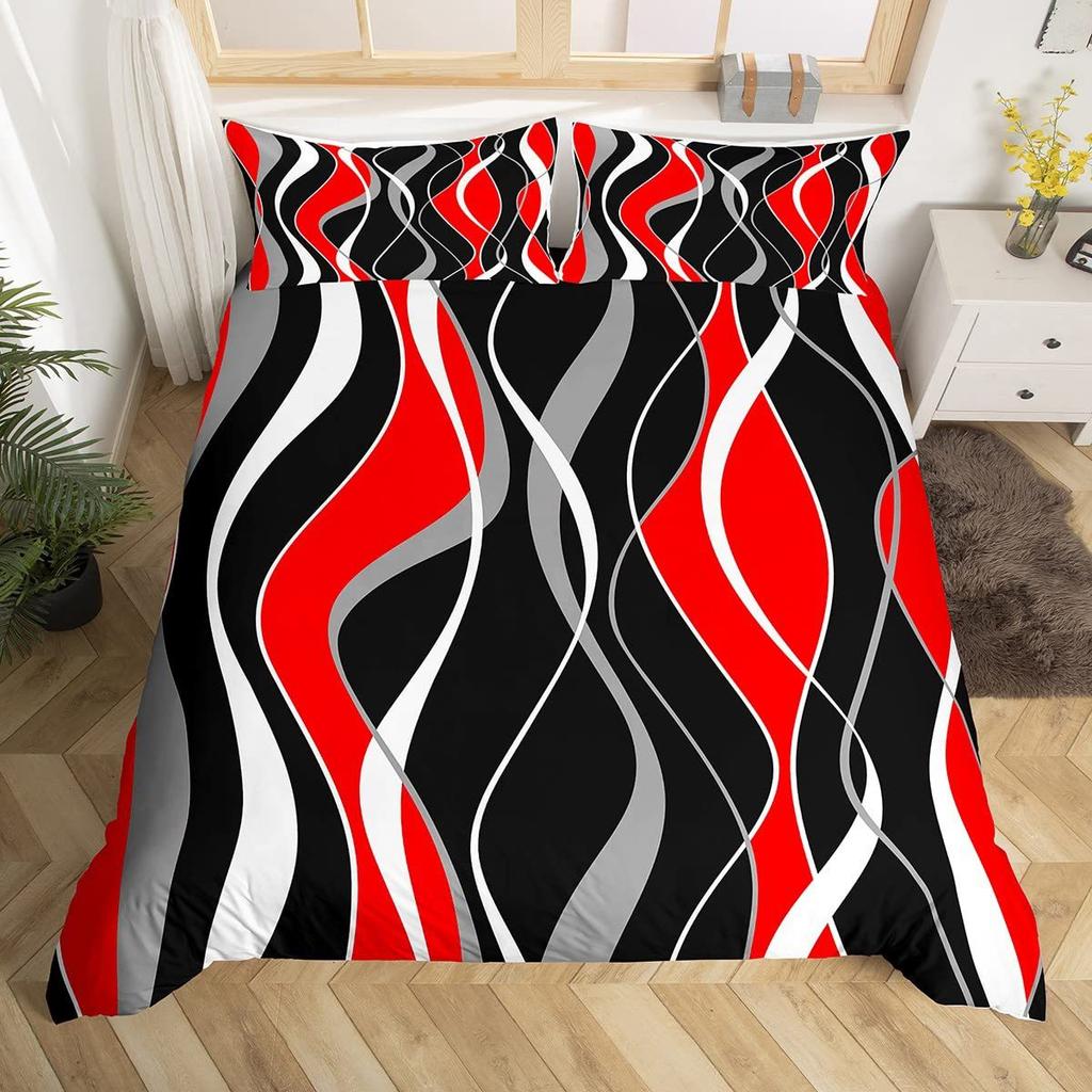 Modern Geometric Lines Three-Piece Quilt Cover Digital Printing Bedding Set Bed Cover