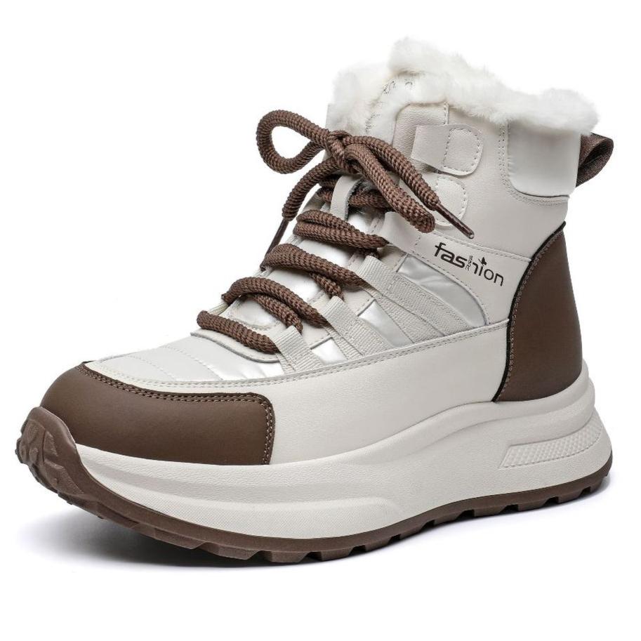 

Женские зимние ботинки на толстой платформе, нескользящие, короткие, на шнуровке, полусапожки, прогулочная обувь с подкладкой из искусственного меха, теплые высокие кроссовки для бега для женщин 40 коричневый