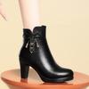 6cm 8cm Elegant Comfortable Soft Leather Plush Motorcycle Boots Winter 2025 Block High Heels Shoes Warm Ankle Boots for Office