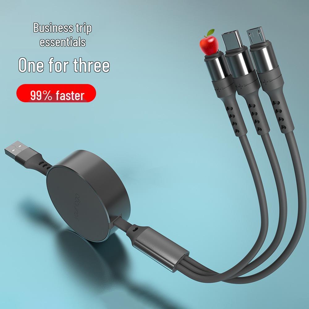 

6A Retractable Multi-Device Super Fast Charging Cable with Three Connectors - Customizable Logo Option