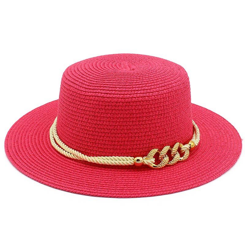 European and American spring and summer sunscreen metal buckle accessories sunshade jazz straw hat fashion celebrity vacation beach top hat
