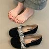 Retro Mary Jane shoes spring 2025 French temperament elegant suede round head shallow mouth inner height-increasing ballet shoes
