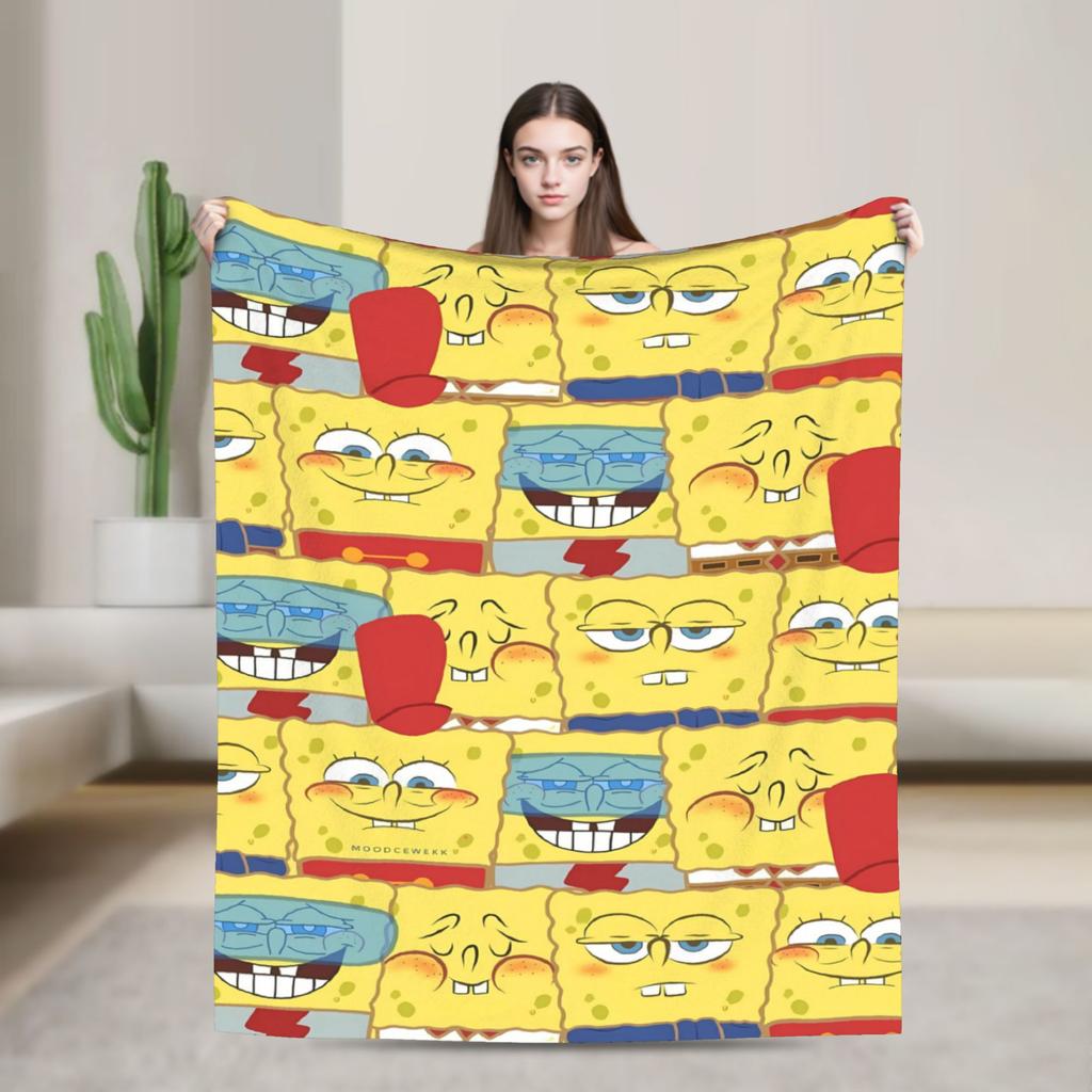 SpongeBobs Dark Mini Avatar Repeat Blanket Quality Warm Soft Throw Blanket Autumn Girls Boys Living Room Novelty Bedspread