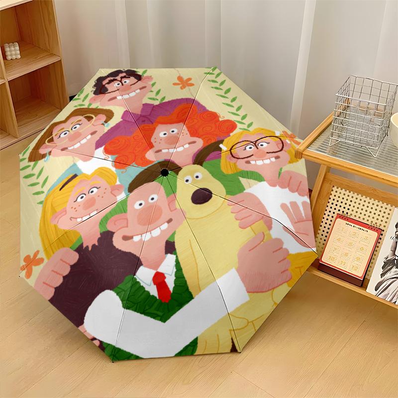 Ombrello Pieghevole Antivento Automatico 8 Stecche Wallace & Gromit Parasole Portatile da Esterno