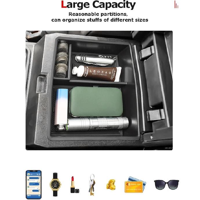 Center Console Tray for Toyota Tacoma 2024 Armrest Box Storage Car Center Console ABS Accessories Car Storage Ert Organizer